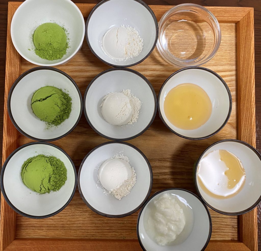 緑茶フェイスパック３種類分の材料
